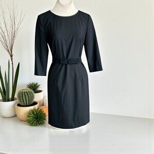Hugo Boss Black Minimalistic Wool Blend Long Sleeve Dress Bow Belt Size 2